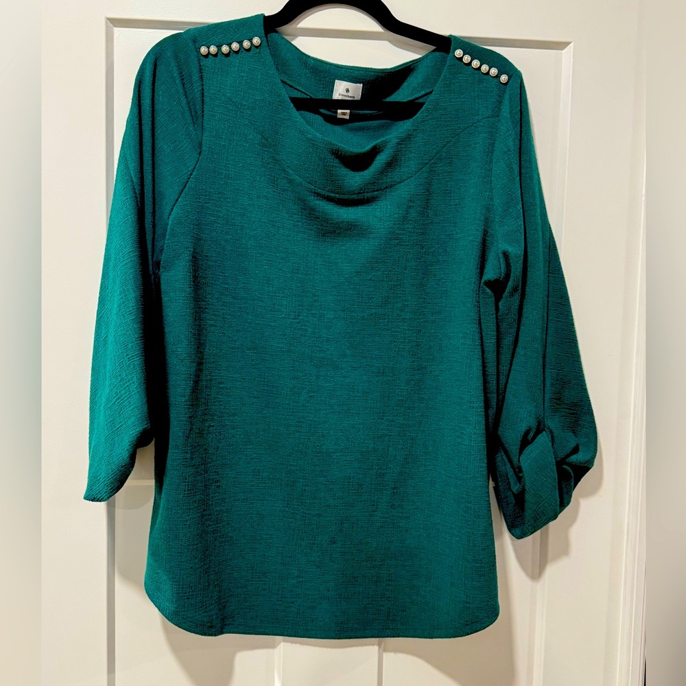 Elegant forest green Women's Top with Pearl Accents